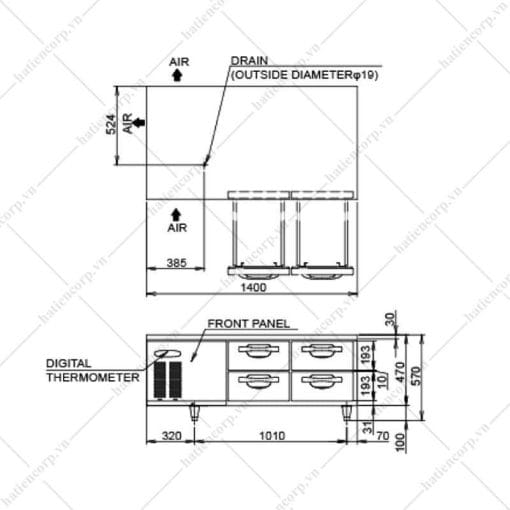 bản vẽ bàn mát 4 ngăn kéo 01