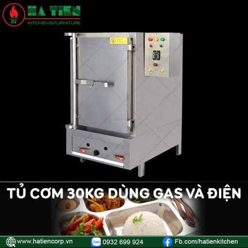 tủ cơm công nghiệp 30kg dùng gas và điện