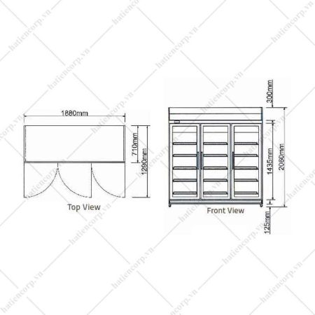 bản vẽ tủ mát 3 cánh kính berjaya