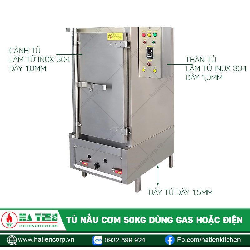 Tủ hấp cơm làm từ inox dày 1,0mm - 1,5mm
