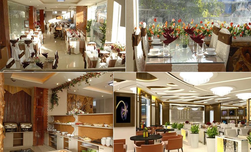 Các khu phục vụ của nhà hàng khách sạn Phố Núi: phòng ăn, quầy buffet và sảnh