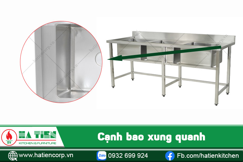 cạnh chậu rửa công nghiệp 3 hố