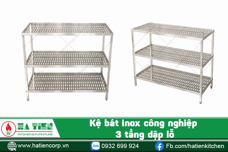 kệ bát inox 3 tầng dập lỗ