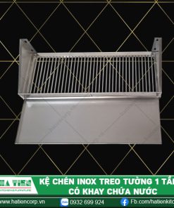 kệ chén inox treo tường 1 tầng có khay chứa nước