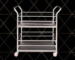 Xe đẩy inox 2 tầng có lan can viền - Xe đẩy hàng cao cấp