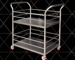 Xe đẩy inox 2 tầng có lan can viền - Xe đẩy hàng cao cấp