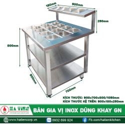 Kích thước bàn để gia vị
