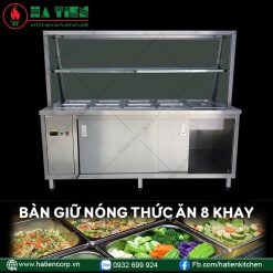 Bàn Giữ Nóng Thức Ăn 8 Khay Có Kính - Tủ Giữ Nóng Thức Ăn Công Nghiệp