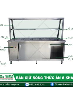 Cấu tạo Bàn Giữ Nóng Thức Ăn 8 Khay Có Kính