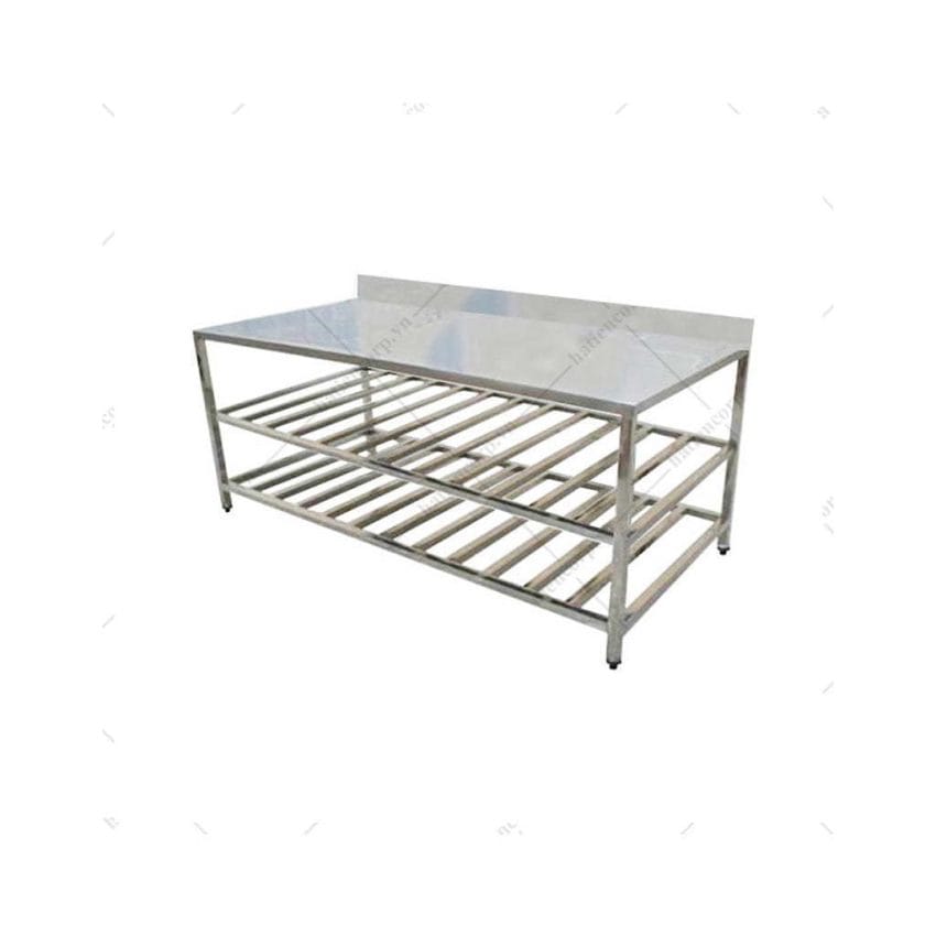 Bàn inox 2 kệ thanh có thành - hình 3