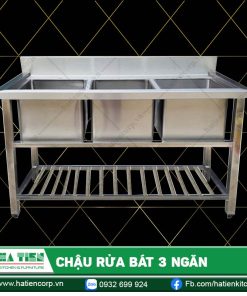 Chậu rửa bát 3 ngăn - Chậu rửa inox cao cấp có kệ thanh