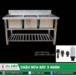 Chậu rửa bát 3 ngăn - Chậu rửa inox cao cấp có kệ thanh