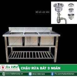 Chậu rửa bát 3 ngăn - Chậu rửa inox cao cấp có kệ thanh