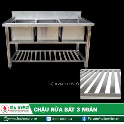 Chậu rửa bát 3 ngăn - Chậu rửa inox cao cấp có kệ thanh