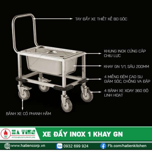 Xe đẩy inox 1 khay GN - Xe đẩy thực phẩm tiện lợi