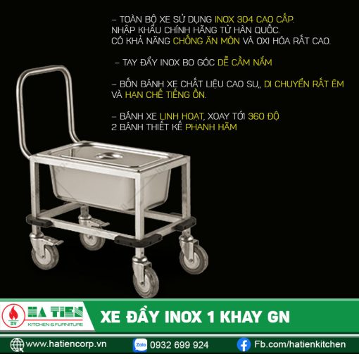 Xe đẩy inox 1 khay GN - Xe đẩy thực phẩm tiện lợi