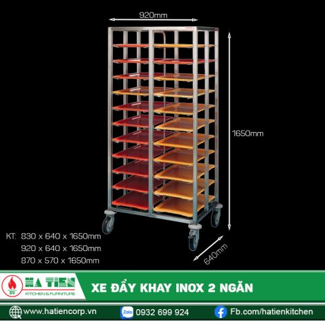 Xe đẩy khay inox 2 ngăn - Xe đẩy inox nhà hàng