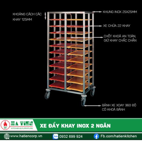 Xe đẩy khay inox 2 ngăn - Xe đẩy inox nhà hàng