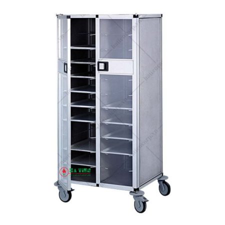 xe đẩy khay ra thức ăn 2 ngăn có cửa kính