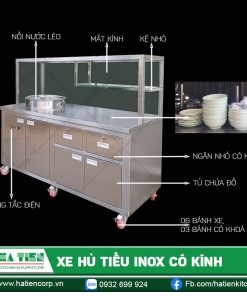 Cấu tạo Xe Hủ Tiếu Inox Có Kính Dùng Điện