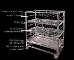 Xe úp khay ăn bằng inox cao cấp - Xe phơi khay cơm inox