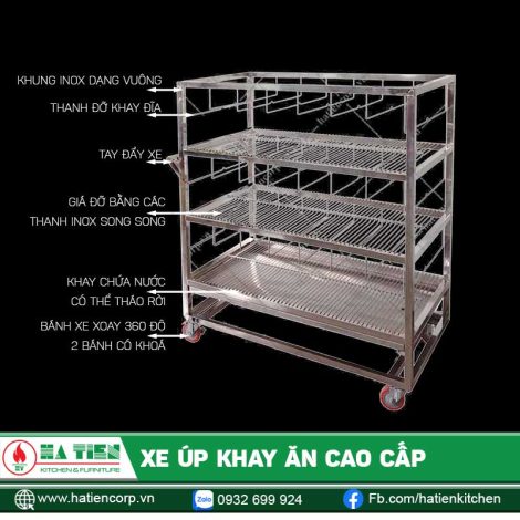 Xe úp khay ăn bằng inox cao cấp - Xe phơi khay cơm inox