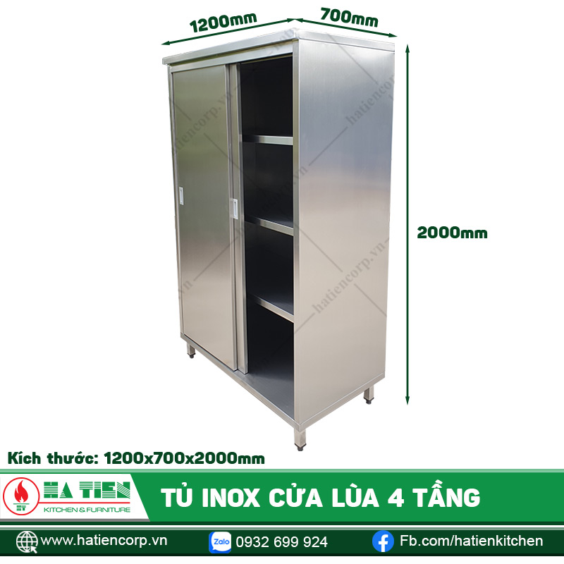 Kích thước Tủ Inox Cửa Lùa 4 Tầng