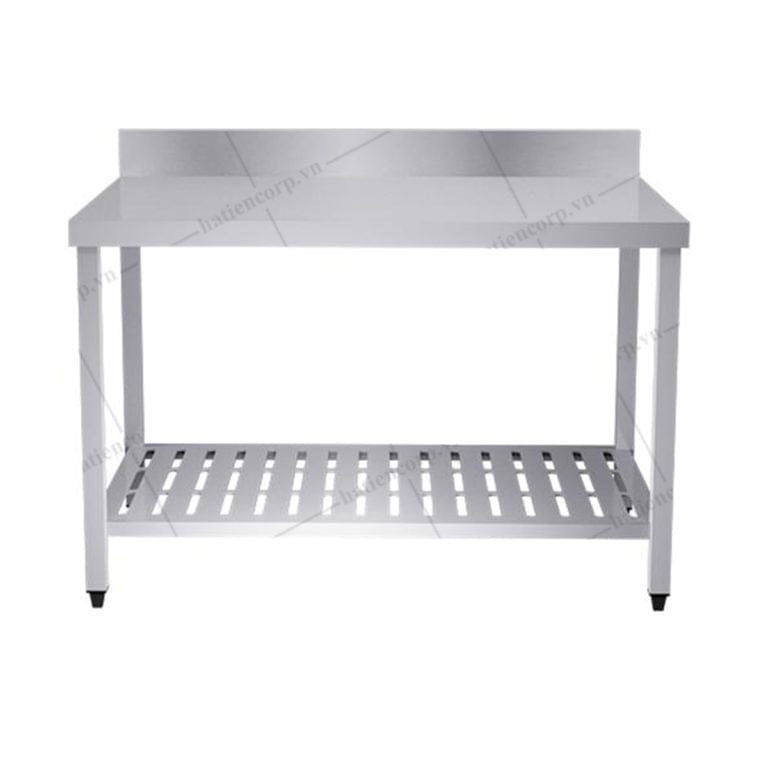 Bàn inox 2 tầng kệ đột lỗ có thành
