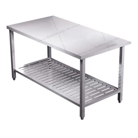 Bàn inox 2 tầng 1500x600x850mm kệ đột lỗ – Bàn inox 304 cao cấp, chất lượng cao