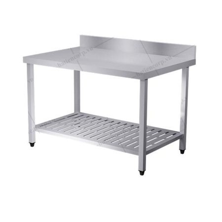 Bàn inox 2 tầng kệ đột lỗ có thành