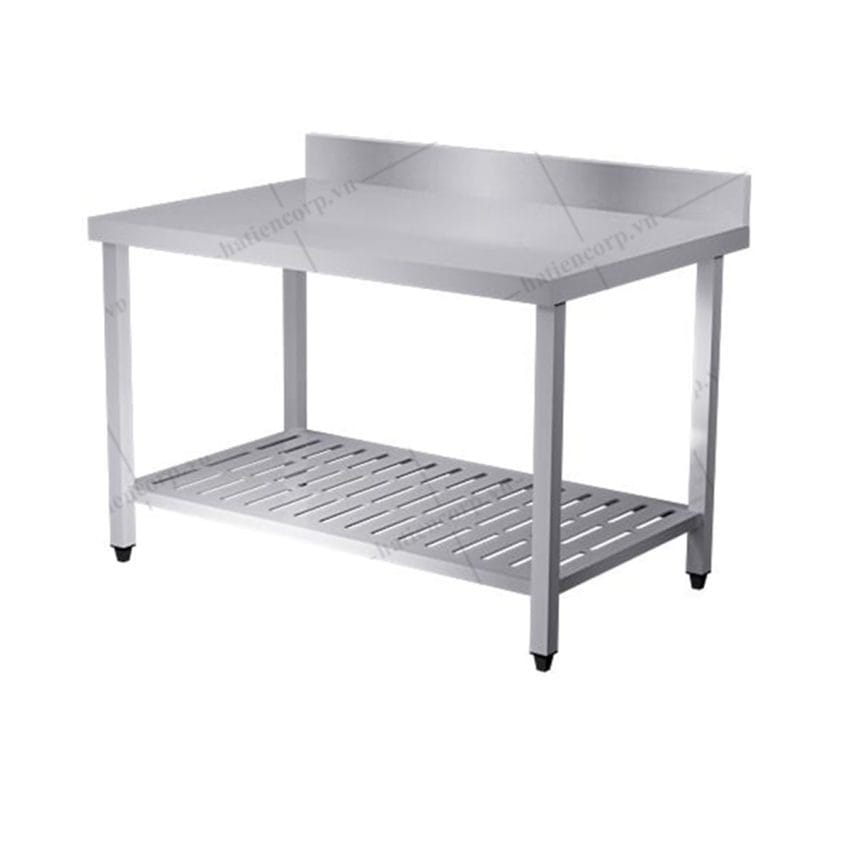 Bàn inox 2 tầng kệ đột lỗ có thành