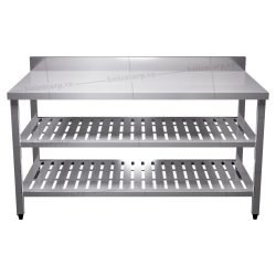 Bàn inox 3 tầng kệ đột lỗ có thành