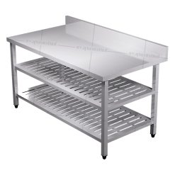 Bàn inox 3 tầng kệ đột lỗ có thành