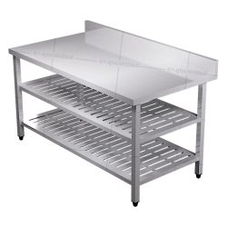 Bàn inox 3 tầng kệ đột lỗ có thành
