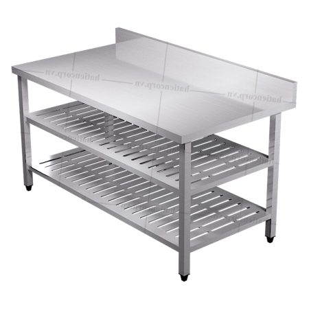 Bàn inox 3 tầng kệ đột lỗ có thành