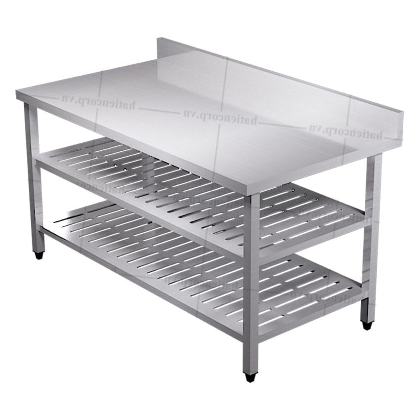 Bàn inox 3 tầng kệ đột lỗ có thành