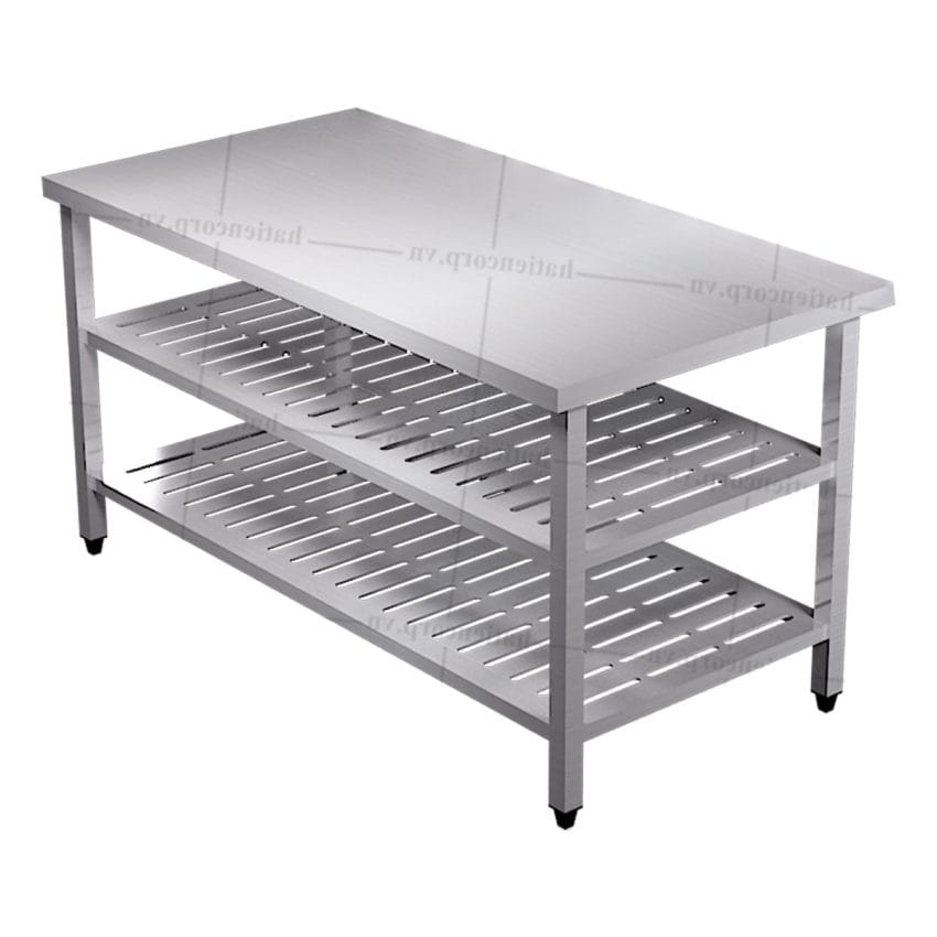 Bàn inox 3 tầng kệ đột lỗ