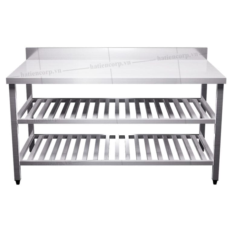 Bàn inox 3 tầng kệ thanh có thành