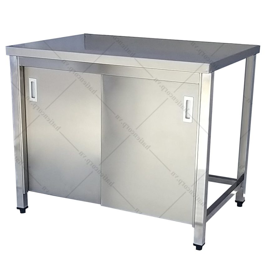 bàn inox cửa lùa, không thành, không kệ dưới dài 1m2