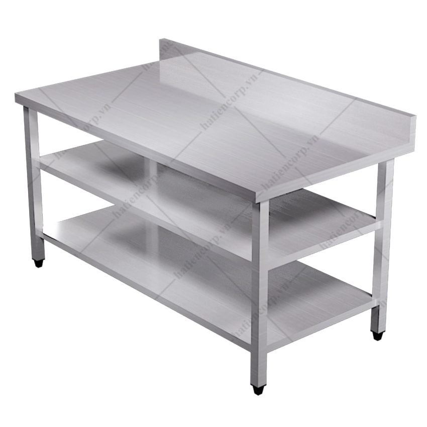 Bàn inox 3 tầng có thành