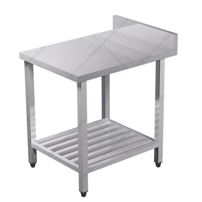 Bàn inox 2 tầng kệ thanh có thành
