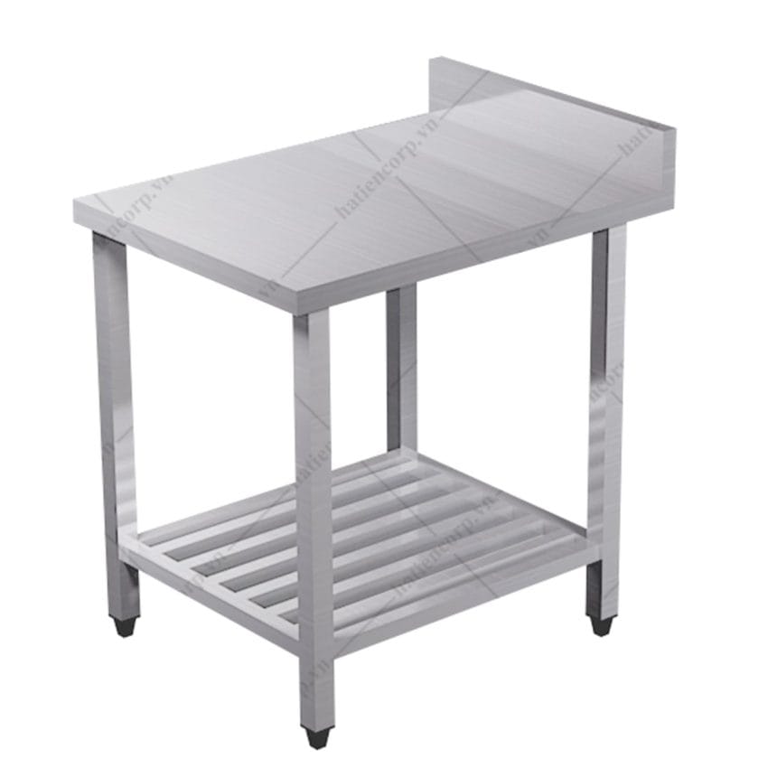 Bàn inox 2 tầng kệ thanh có thành