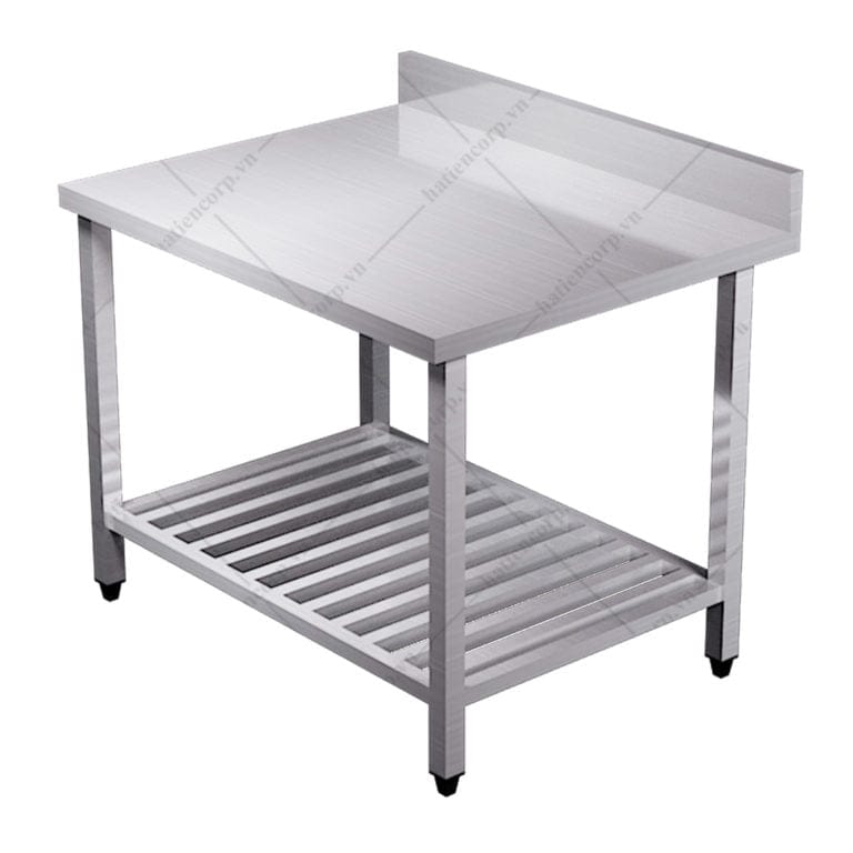Bàn inox 2 tầng kệ thanh có thành