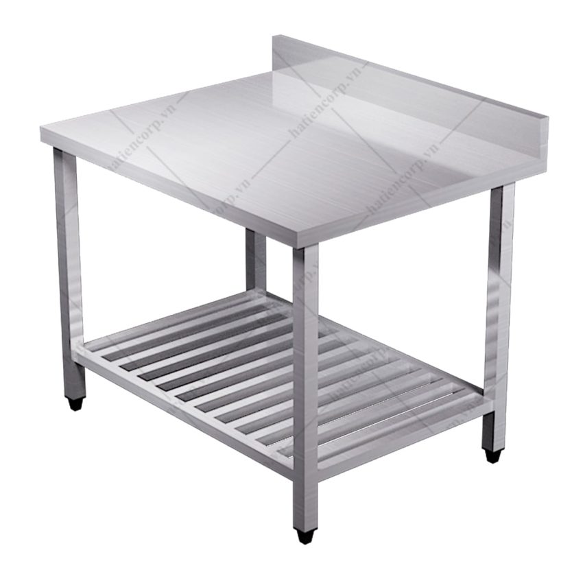 Bàn inox 2 tầng kệ thanh có thành