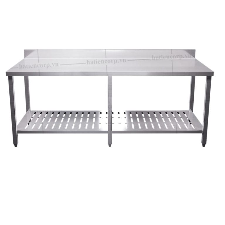 Bàn inox 2 tầng đột lỗ có thành