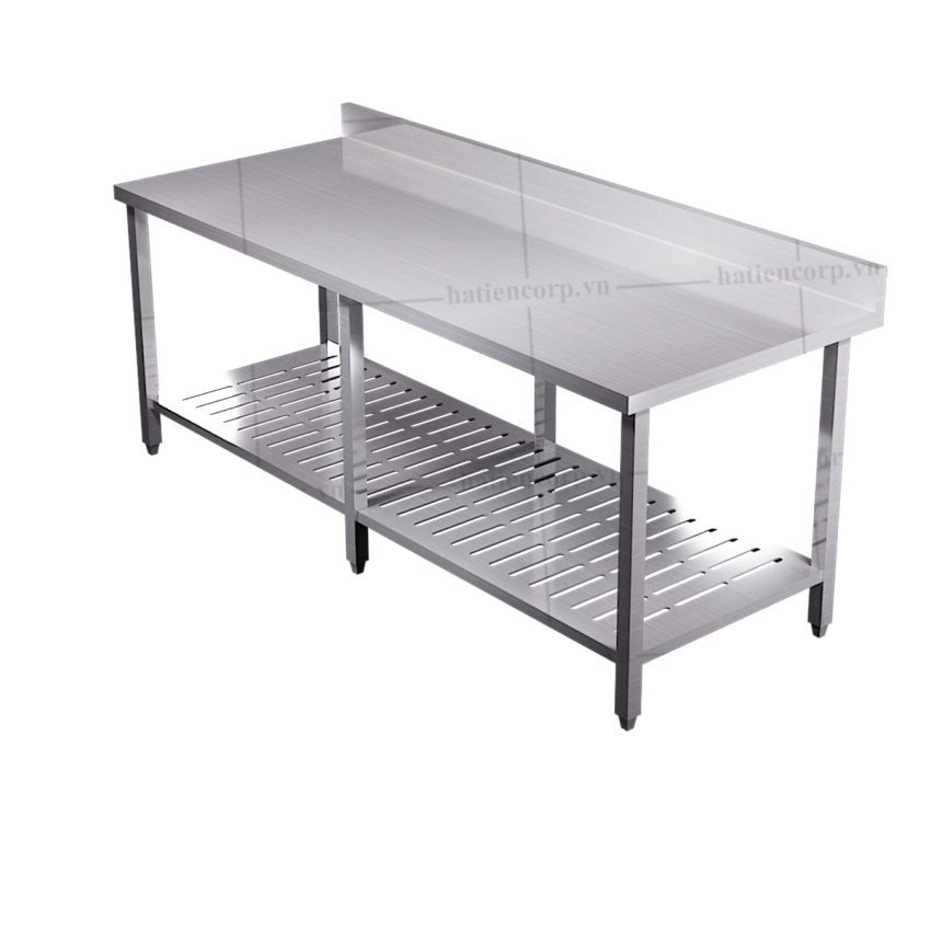 Bàn inox 2 tầng đột lỗ có thành