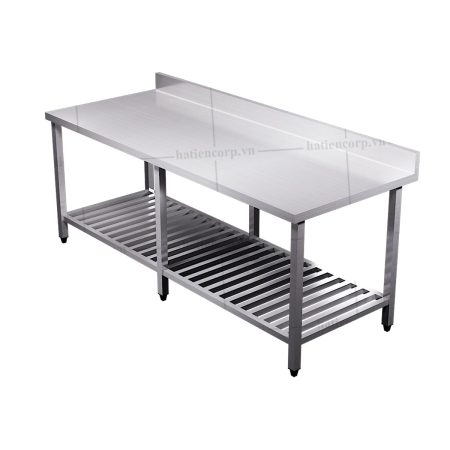 Bàn inox 2 tầng kệ thanh có thành