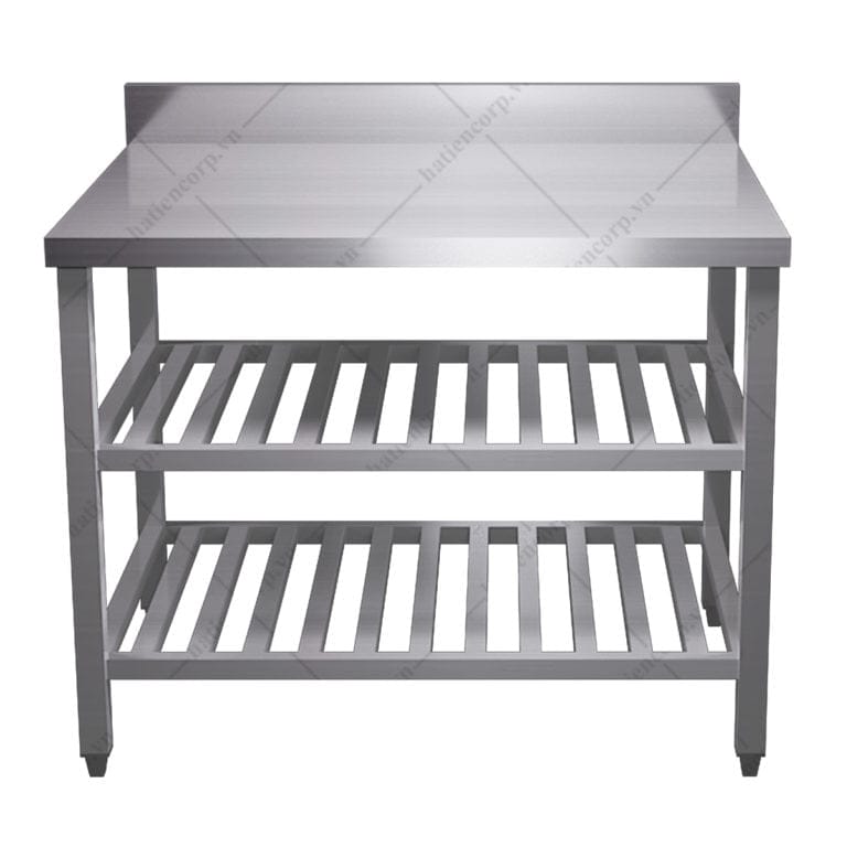 Bàn inox 3 tầng kệ thanh có thành