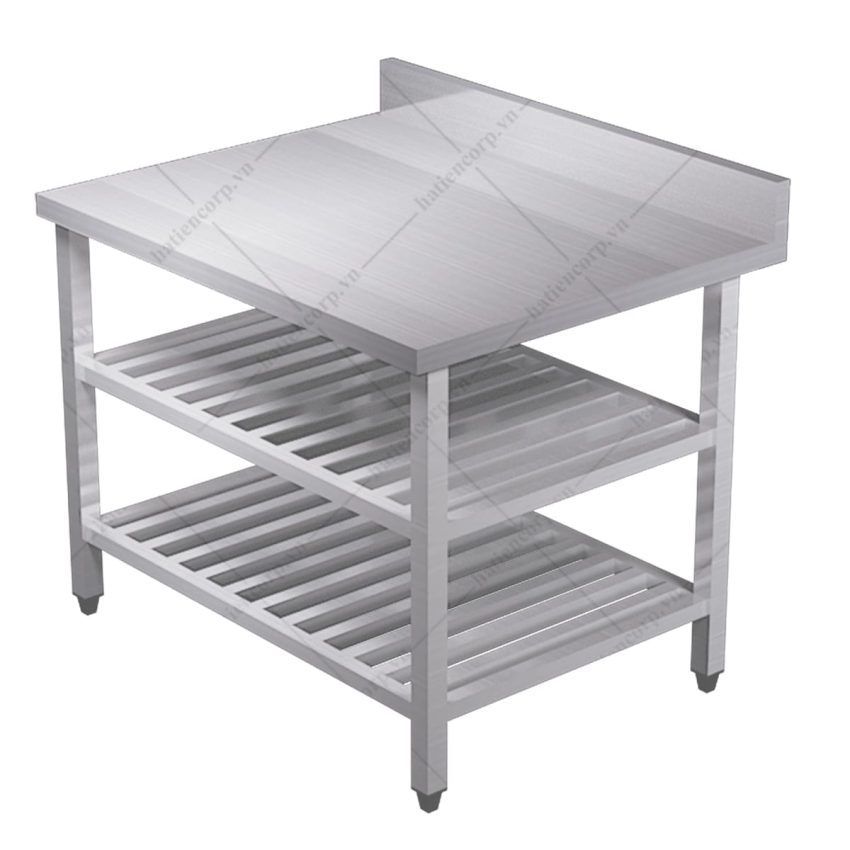 Bàn inox 3 tầng kệ thanh có thành