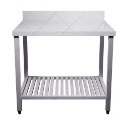 Bàn inox 2 tầng kệ thanh có thành